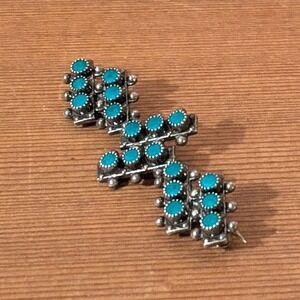 Vintage Sterling Silver turquoise Petit Point Brooch Fred Harvey Era Navajo pin